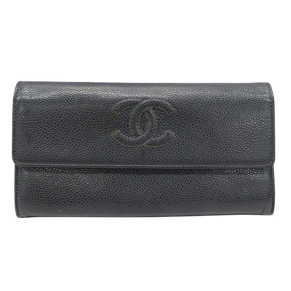 Chanel CHANEL Women's Wallet, Brand Name Long Caviar Leather, Charcoal Gray, ...